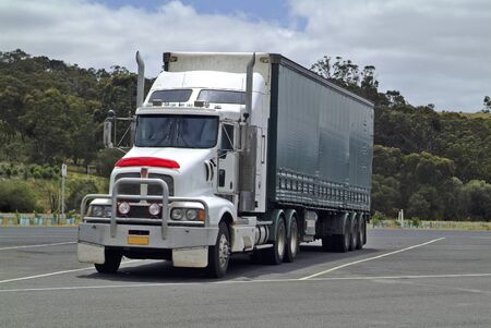 Australia, heavy truck named Road Train on parking space