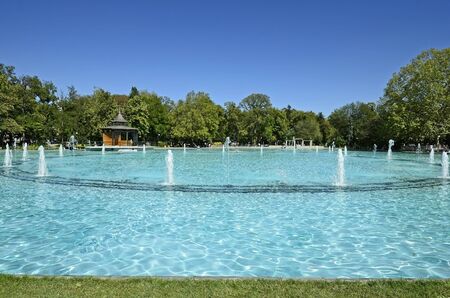 Bulgaria, Plovdiv, lake with singing fountains in Tsar Simeon gardenの写真素材