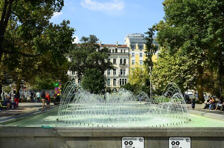 Sofia, Bulgaria - September 25th 2016: Unidentified people in city park named Gradska Gradina with fountainのeditorial素材