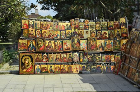 Sofia, Bulgaria - September 25th 2016: Icons on weekly secondhand street marketのeditorial素材