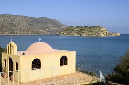 Greece, Crete, chapel and Spinalonga island - a former lepper colonyの写真素材
