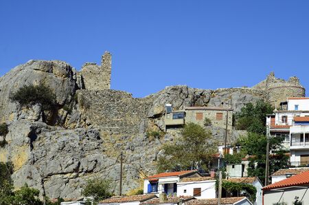 Greece, homes and ruin of the medieval fortress in Samothrace village aka Choraのeditorial素材