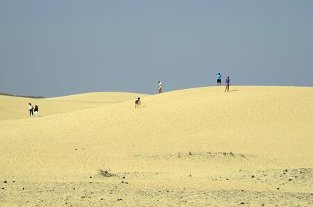 Fuerteventura, Canary Island, Spain - March 31, 2017: Unidentified people in the dunes of nature park named El Jableのeditorial素材