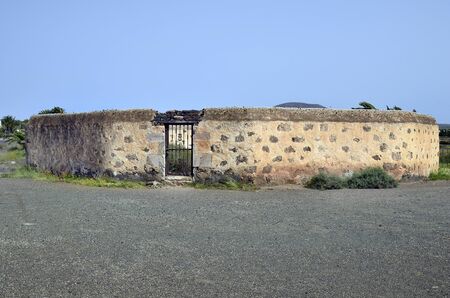 Spain, Canary Island, Fuerteventura, ruin of circle building at House of the Colonels aka Casa de los Coroneles in La Oliva built in 17th centuryの写真素材