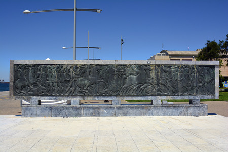 Thessaloniki, Greece - June 09, 2017: Relievo from monument for Alexander The Great located on the shore of Aegean seaのeditorial素材