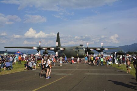 Zeltweg, Styria, Austria - September 02, 2016:  Hercules C130 military aircraft by public airshow...