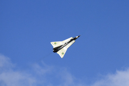 Zeltweg, Styria, Austria - September 02, 2016:  Vintage fighter aircraft Saab 35 Draken by public airshow named airpower 16のeditorial素材