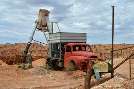 Australia, Coober Pedy, machine for opal miningのeditorial素材