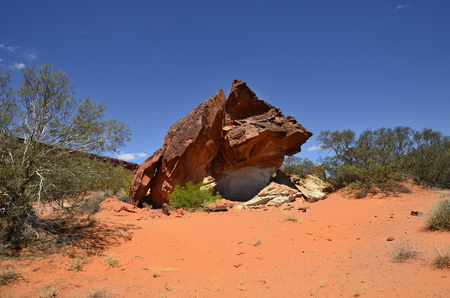 Australia, rock formation named mushroom rock in Rainbow valley national park in Northern Territoryの写真素材
