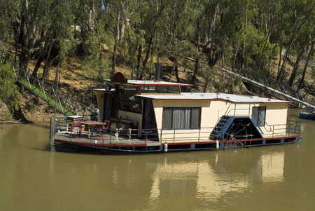 Australia, vintage paddle steamer on Murray River in Echucaの写真素材
