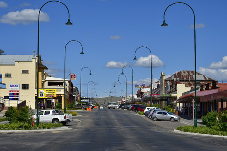 Gundagai, NSW, Australia - November 01, 2017: Main street with different buildings, shops, restaurant and hotel in the tiny village in New South Walesのeditorial素材