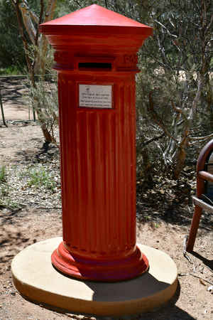 Alice Springs, NT, Australia - November 21, 2017: Vintage post box at historical telegraph stationのeditorial素材