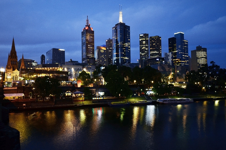 Melbourne, VIC, Australia - November 05, 2017: Skyline on evening with different building and Yarra riverのeditorial素材