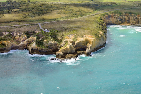 Australia, VIC, aerial view of coastline on Great Ocean Road in Port Campbell National Park