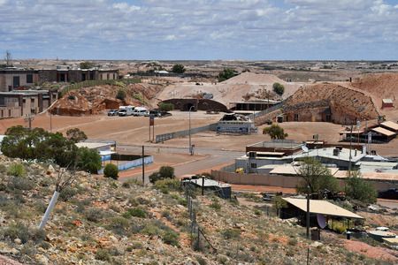 Coober Pedy, SA, Australia - November 14, 2017: Cityscape from the outback village in South Australia with heaps of opal fields in backgroundのeditorial素材