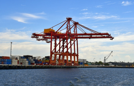 Perth, WA, Australia - November 27, 2017: Container terminal and heavy cranes on Inner Harbor in Freemantleのeditorial素材