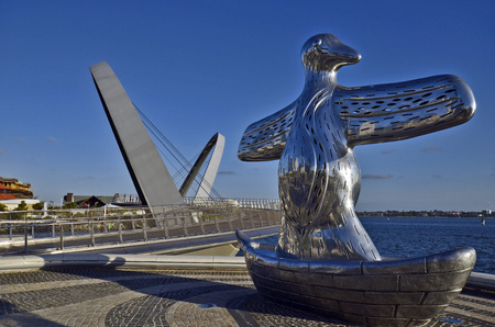 Perth, WA, Australia - November 27, 2017: Sculpture named First Contact by indigenous artist Laurel Nannup, located on Elizabeth Quay.のeditorial素材