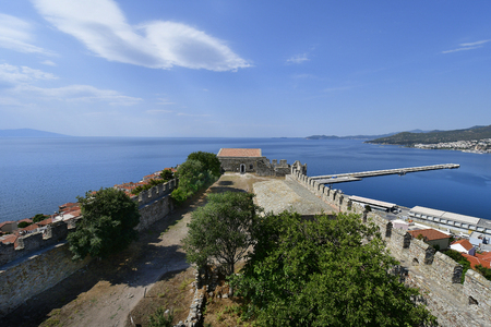 Greece, Kavala, courtyard in medieval fortress with view to Aegean seaの写真素材