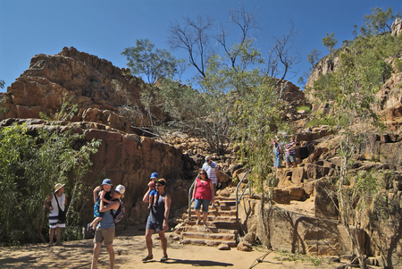 Katherine, Australia - April 22, 2010: Unidentified tourists on a walk in Katherine Gorge in Northern Territoryのeditorial素材