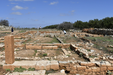 Chania, Crete, Greece - October 06, 2018: Unidentified tourists visite ancient Minoan ruins of Apteraのeditorial素材