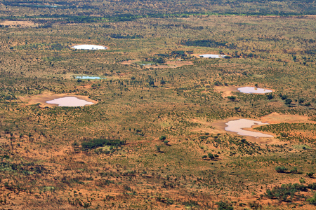 Australia, NT, aerial view over outback landscape around Alice Springs, clay pans and water holesの写真素材