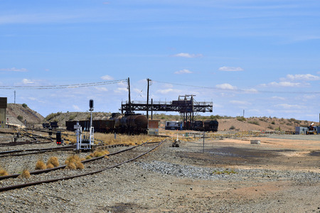 Australia, wagons on railway track in Broken Hill villageの写真素材