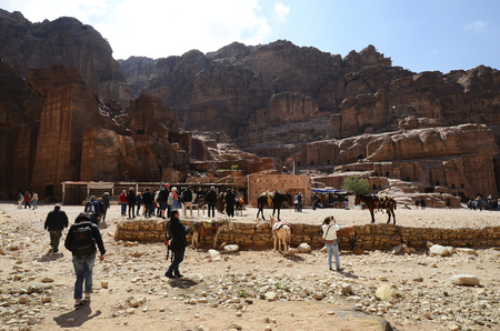 Petra, Jordan - March 06, 2019: Unidentified tourists in ancient Petra, a Unesco World Heritage siteのeditorial素材