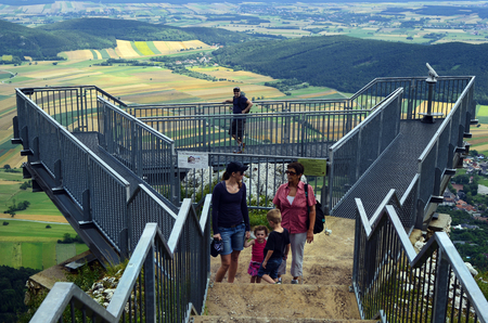 Maiersdorf, Austria - July 11, 2012: Unidentified family with children at observation point named skywalk on Hohe Wand mountain in Lower Austriaのeditorial素材