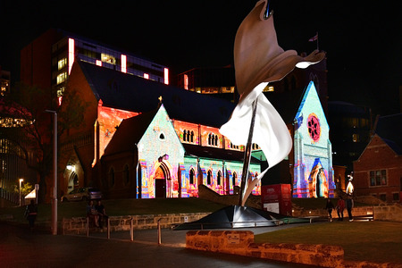 Perth, Wa, Australia - November 30, 2017: Unidentified people at St. George cathedral illuminated with Christmas themesのeditorial素材