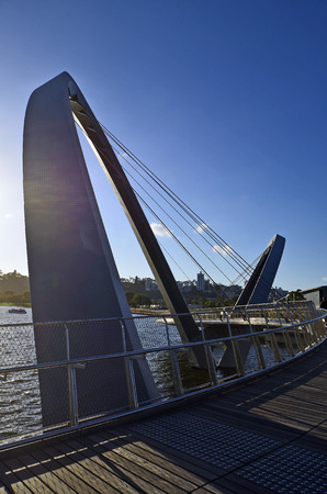 Perth, WA, Australia - November 27, 2017:  Elizabeth Quay Bridge, suspension bridge for pedestrians and cyclists crossing Elizabeth Quay inlet of Swan riverのeditorial素材