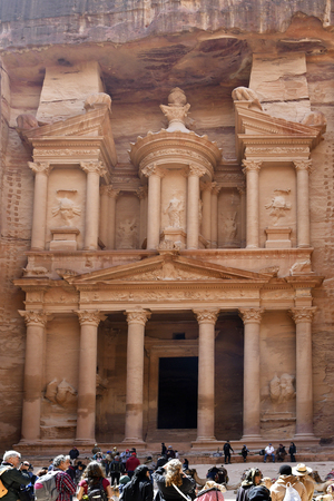 Petra, Jordan - March 06, 2019: Unidentified people on Treasury aka Al-Khazneh, landmark in the  ancient Petraのeditorial素材