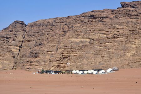 Jordan, Wadi Rum, tents of a tourist campの写真素材