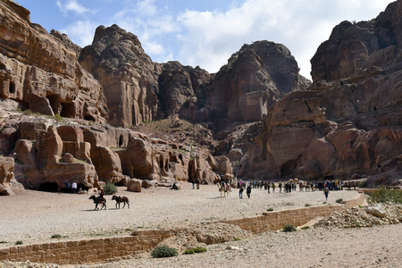 Petra, Jordan - March 06, 2019: Unidentified people at ancient Petraのeditorial素材