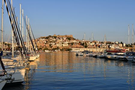 Kavala, Greece - September 27, 2019: City view with harbor, medieval castle, imaret building and homes in the city in Eastmacedonia on Aegean seaのeditorial素材