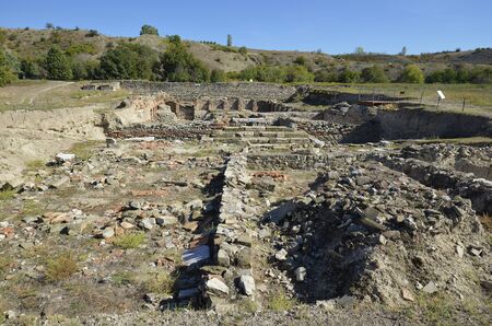 Gradsko, Macedonia - September 28, 2019: Excavations in ancient Roman Stobi village, biggest archaeological site in North Macedoniaのeditorial素材