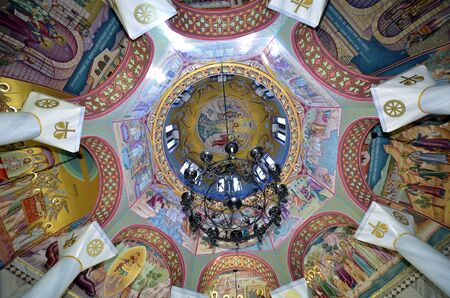 Krinides, Greece - September 26, 2019: paintings in cupola of baptistery of saint Lydia, a place...