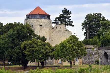 Austria, Hainburg, old watch tower in the town in Lower Austriaの写真素材