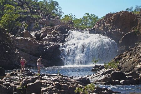 Katherine, NT, Australia - April 23, 2010: Unidentified people at Edith Falls in Nitmiluk National Park, Northern Territoryのeditorial素材