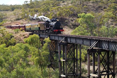Australia, Pichi Richi railway on bridge at Pichi Richi Passの写真素材