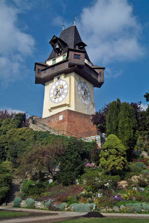 Austria, the medieval clock tower named Uhrturm is located on the top of Schlossberg hill and is the...