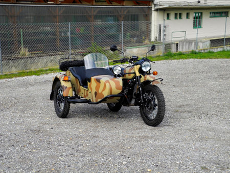 Austria, sidecar motorbike in military lookの写真素材