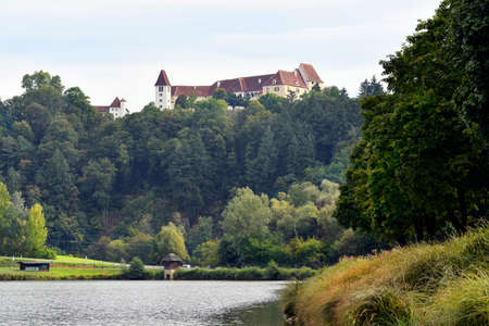 Austria, Sulmsee lake withl castle Seggau on Seggauberg near Leibnitz in Styriaのeditorial素材