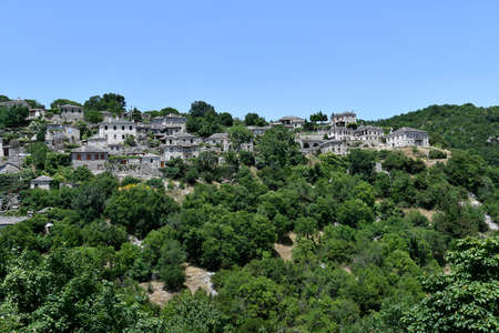 Greece, view of the mountain village of Kipoi, also known as Kipi, traditionally built houses with...