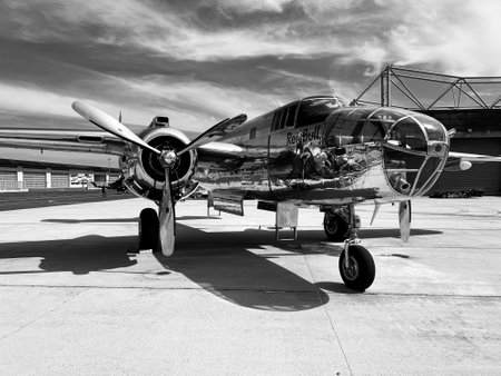 Zeltweg, Austria - September 03, 2022: Public airshow in Styria named Airpower 22, vintage Lockheed P-38 Lightning a WWII fighter planeのeditorial素材