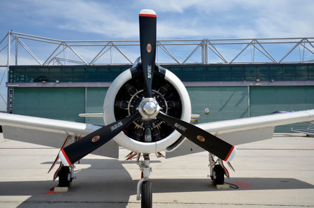 Zeltweg, Austria - September 03, 2022: Public airshow in Styria named Airpower 22, detail with engine of a North American T288 Trojan, a former WWII fighter planeのeditorial素材