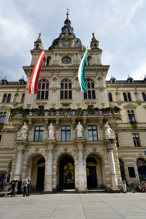 Graz, Austria - September 22, 2022: Unidentified people in front of town hall in UNESCO world heritage site city of Graz, capital of Styriaのeditorial素材