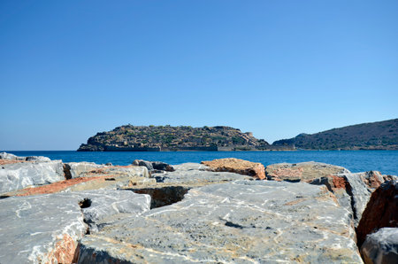 Greece, Crete, old Venetian Fortress Spinalonga, formerly used as a leper station, now a popular tourist destinationの写真素材