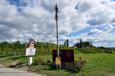 Sulztal, Austria - September 21, 2022: sculpture called the Bird of Liberty mounted on a former border beam between Austria and Slovenia, located on the Styrian wine routeのeditorial素材