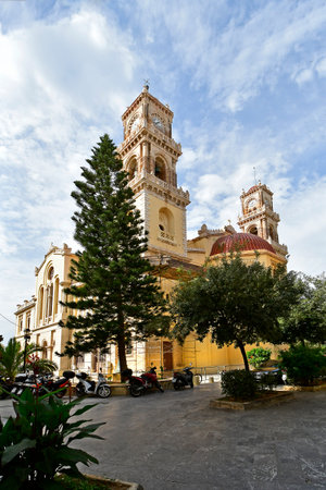 Heraklion, Greece - October 14, 2022: Saint Minas Cathedral in the capital of Crete Island, the orthodox church is dedicated to Saint Menas the martyr and wonderworkerのeditorial素材