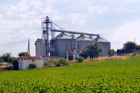 Serres, Greece - June 16, 2023: Silos for storing agricultural productsのeditorial素材